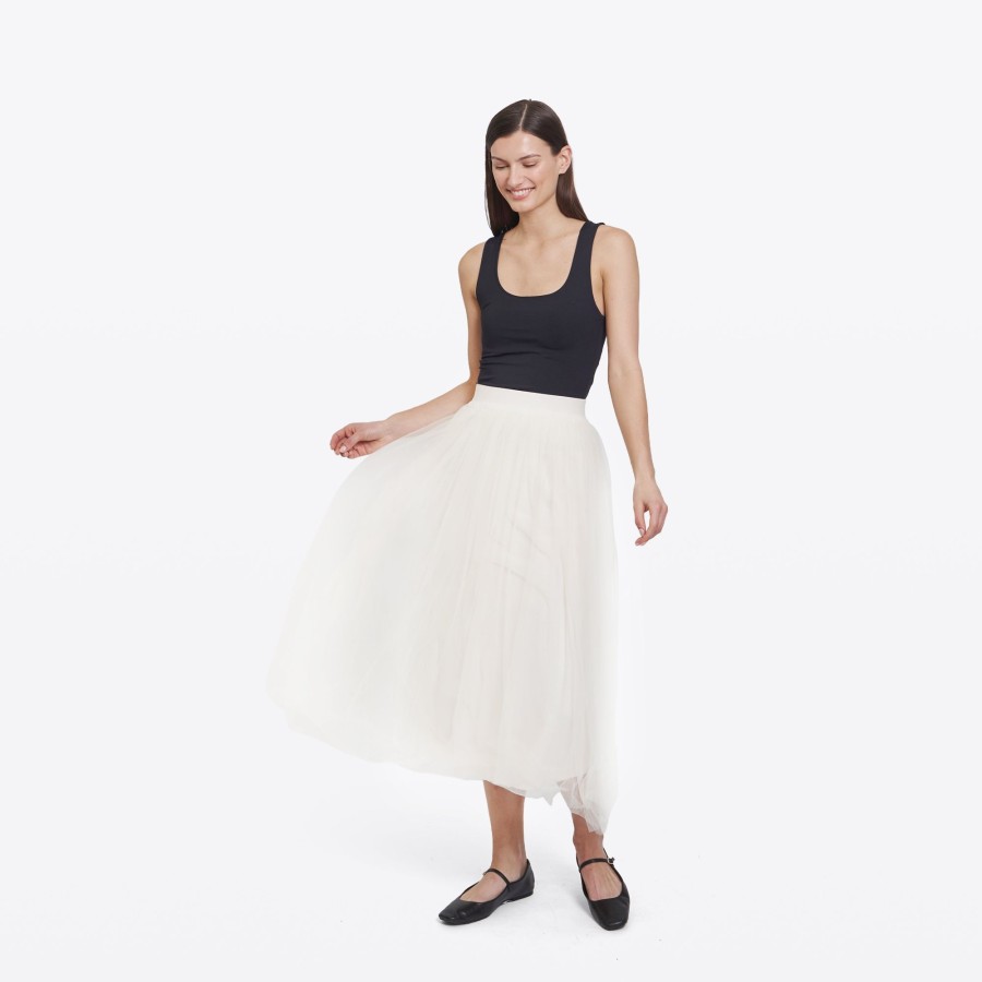 Autumn Cashmere Gathered Skirt W/ Tulle In Sand | Sweaters