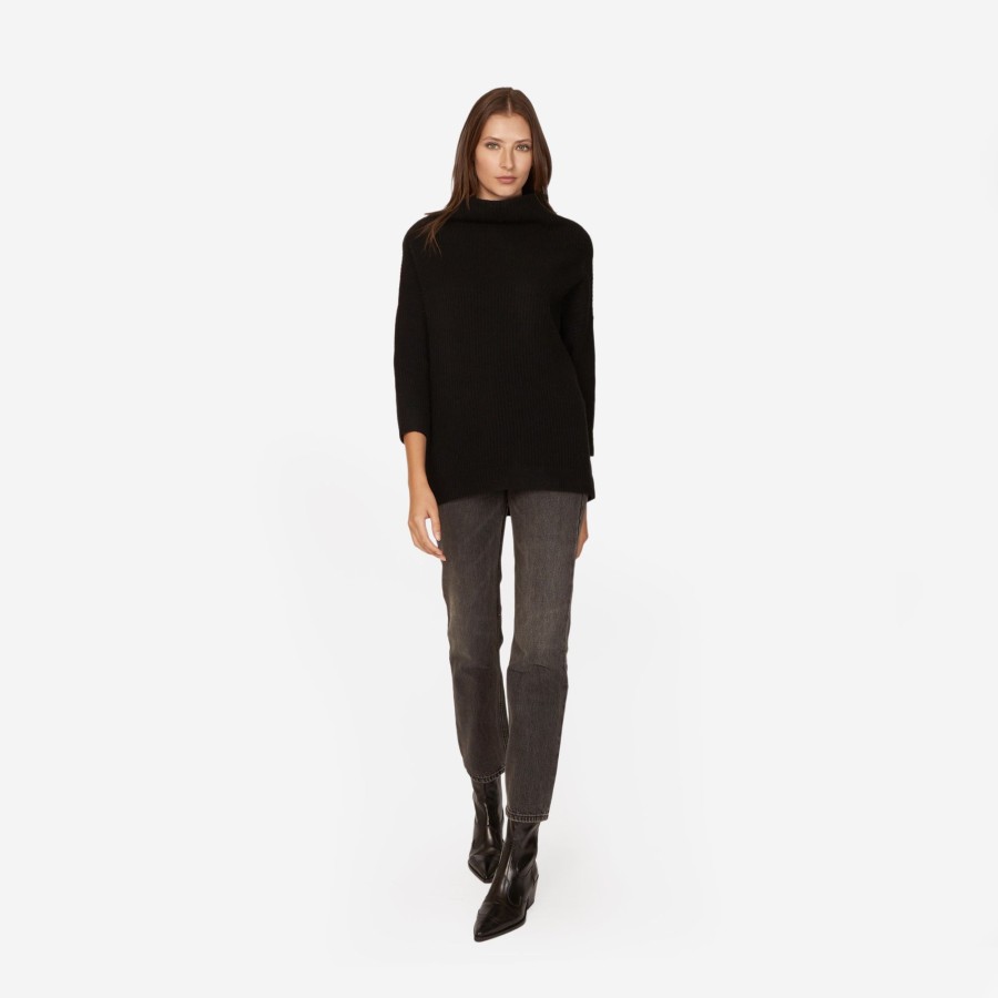 Autumn Cashmere Funnel Neck Shaker In Black | Sweaters